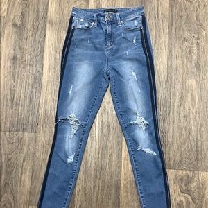 High waisted skinny fit jeans.